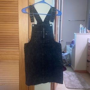 Washed out black overall dress.
